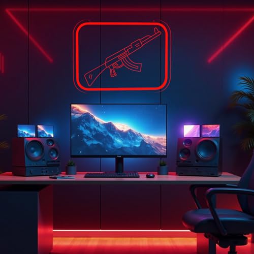 Image of AK47 Gun Neon Signs for Wall Decor，Sniper Rifle Led Neon Light for Bedroom Office Party，Christmas Gifts for Children