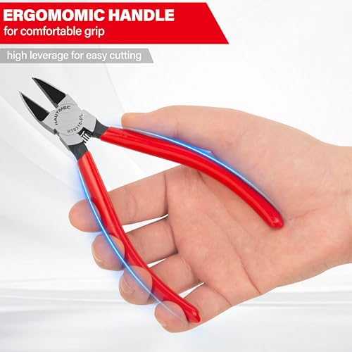 Image of HAUTMEC 6 inch Flush Cutters Ultra Sharp Flush Cut Pliers 5PCS Small Wire Cutters for Crafting, Spring Loaded and Non-slip Grip Wire Snips for Plastic, Jewelry Marking, Artificial Flowers, HT0318-5PC