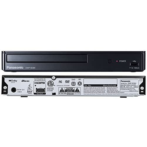 Image of Panasonic Blu Ray DVD Player with Full HD Picture Quality and Hi-Res Dolby Digital Sound, DMP-BD84P-K, Black