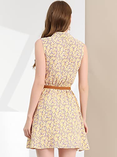 Image of Allegra K Women's Floral Printed Half Placket Above Knee Summer Sleeveless Belted Dress