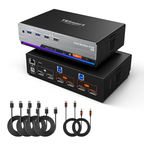 TESmart 8K@60Hz Displayport KVM Switch 2 Monitors 2 Computers 4K