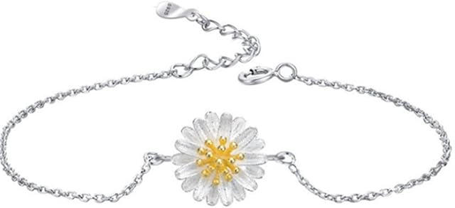 Silver bracelets for womens, daisy bracelets, Adjustable bracelets for girls,Bracelet 925 Sterling Silver Daisy Bracelet Daisies Pendant Flower Bracelet Adjustable Bangle Jewellery for Women Girl gift