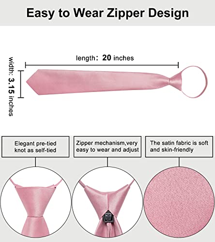 Image of YourTies Zipper Tie for Men Adjustable Pre-tied Satin Neckties and Pocket Square Set Solid Color Business Formal Wedding