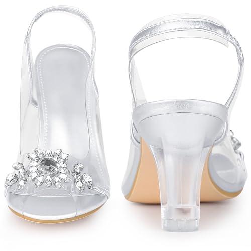 Perphy Peep Toe Flower Rhinestone Clear Chunky Heels Cinderella Glass Sandals for Women2