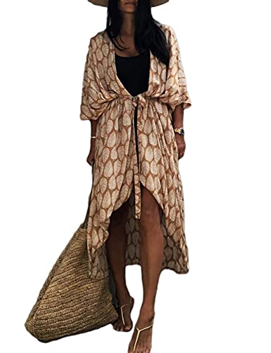 Image of Bsubseach Stylish Tie Dye Open Front Long Kimono Swimsuit Coverup for Women