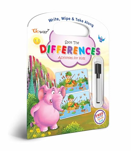 Image of Write, Wipe & Take Along Spot the Difference With Pen :- reusable pen activity spotting book, spot the difference activity book for kindergarten, preschool spotting challenge activity book for kids