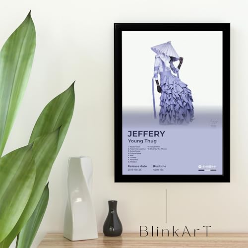 Image of BLINKART Young Thug - JEFFERY Wall Photo Frames | Wall Art for Bedroom, Living Room, Studio or Office | Album Cover Print with Spotify Song Link QR Code | Gift for Fans - 8x12 In