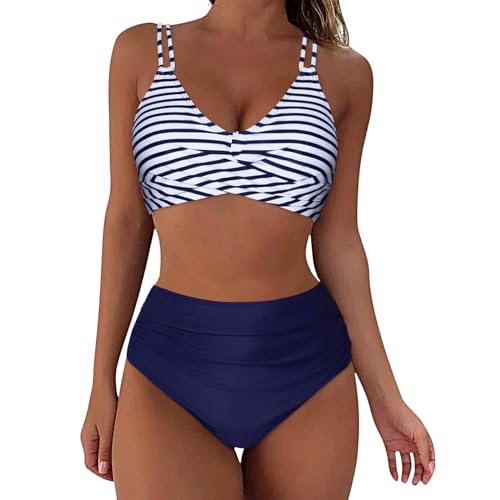 Genérico Bañador de Bikini de Mujer Sexy Traje de Baño de Cintura Alta Estilo Playa al Aire Libre de Pecho Desmontable Bañador Estampado de Personalidad Bañadores Bikini Mujer