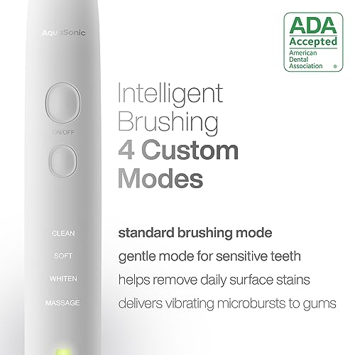Aquasonic Vibe Series Ultra-Whitening Toothbrush – ADA Accepted Electric Toothbrush - 8 Brush Heads & Travel Case – 40,000 VPM Motor & Wireless Charging - 4 Modes w Smart Timer – Optic White - Image 5
