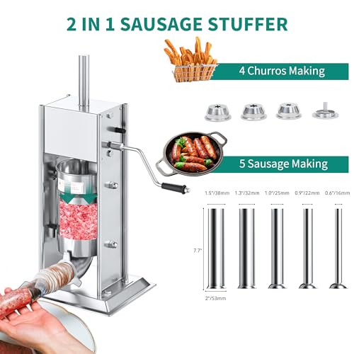YITAHOME 2 In 1 Sausage Stuffer 304, 7L/14LB 2 Speed Stainless Steel Vertical