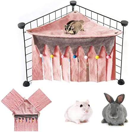 Nuatpetin Guinea Pig Corner Hideout, Removable Cozy Hamster Hideaway Hammock Cage Hanging Decoration, Small Animal Fleece Forest Corner House Hideaway for Rabbits Hedgehog Bunny Ferret Squirrel