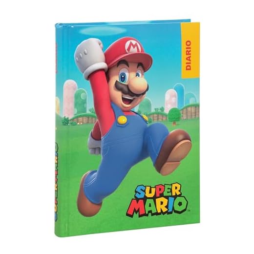 Super Mario - Agenda escolar [agendas05] oficial Super Mario, agenda de 12 meses ideal para la escuela primaria, con tapa acolchada y 320 páginas interiores impresas a color, 13 x 17,8 cm, rojo