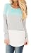 Womens Long Sleeve Color Block Casual Knits Shirts Cotton Stripe Tunic Blouse Tops Green M