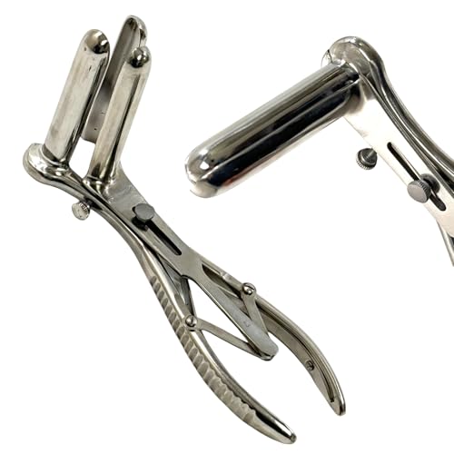 1pc - 8in Mathieu Speculum with 3 Prong Blades, Opening Diameter 2in, Spring-Action & Screw Locking Mechanism | Stainless Steel