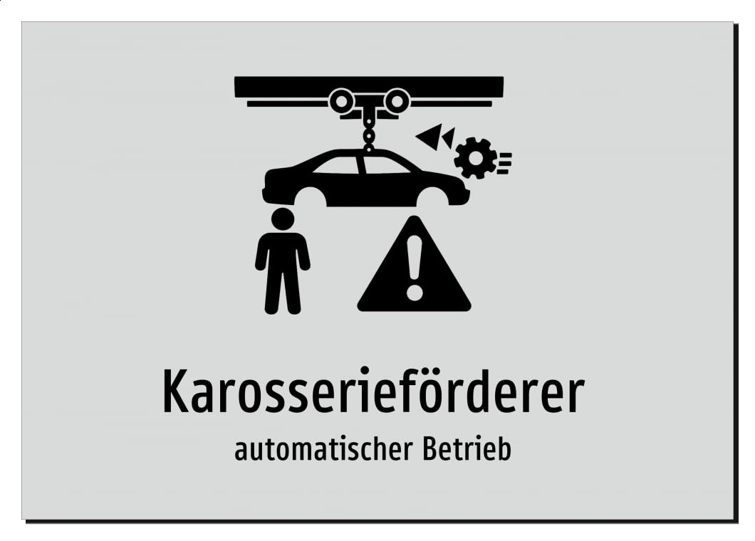 31769-DE-S-09 | Karosserieförderer - automatischer Betrieb | Aluminiumschild A2, 594 x 420mm | mit Symbolgrafik und Text