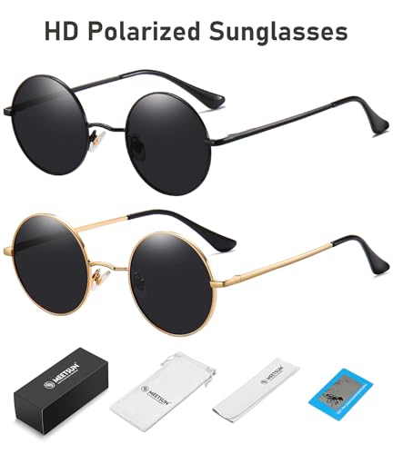 Image of MEETSUN Small Round Polarized Sunglasses for Men Women Metal Retro Hippie Circle Sun Glasses Driving Festival Cosplay UV400