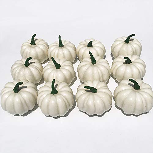 image for KEDOEO 12 Pcs Artificial White Pumpkins Fake White Pumpkins Wedding Ha