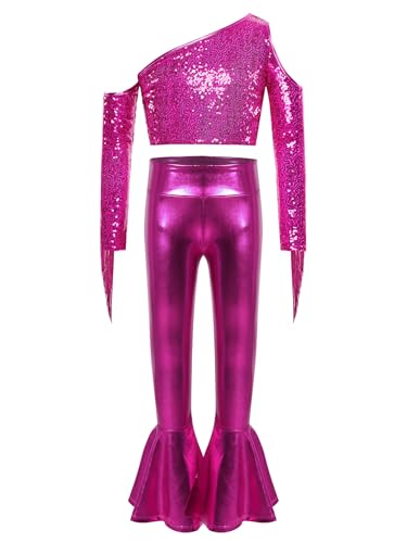 Ensemble danse jazz filles rose vif avec pantalon évasé métallisé 13-14 ans