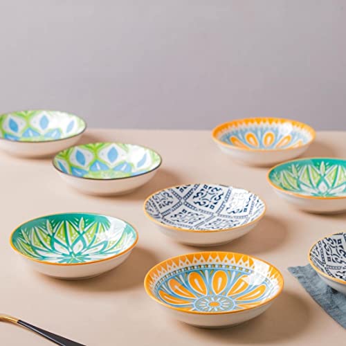 Image of Nestasia Ceramic Round Snack Plate Set of 4 (5.5 Inch Each) - Floral Dahi Bhalla Plate for Serving Chaat, Halwa, Chakna, & Desserts | Microwave & Dishwasher Safe Small Plate (Green)