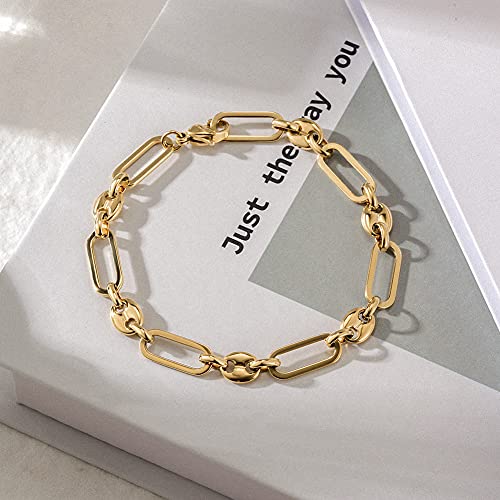 Paperclip Coffee Bean Bracelets Stacked Paper-clip Link for Women Adjustable Clasp Gold Plated Stainless Steel Link Charm Chain3