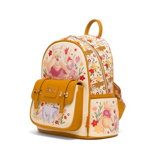 Image of Wondapop Disney Winnie the Pooh and Friends Floral 11 inch Vegan Leather Fashion Mini Backpack