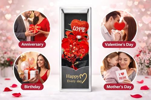 Image of Yadava Artificial Red Rose Flower for Valentine Day Gift Romantic Gift for Girlfriend Boyfriend Husband Wife | Cute Star Keychain, Message Bottle & Love Cards in Premium Gift Box (red Bouquet)