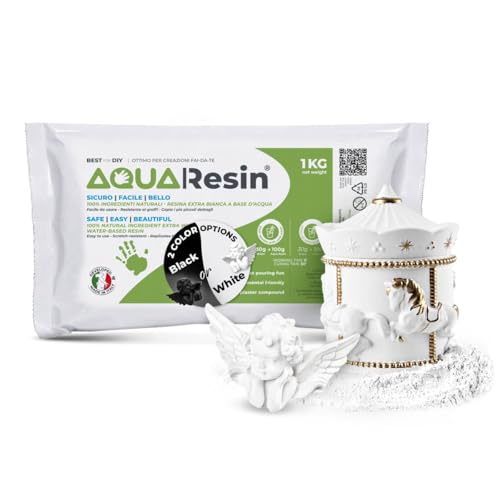 AQUA RESIN® – Plâtre Alpha (Résine Minérale) | Effet Porcelaine Satinée, prêt avec Seule Eau, Sûr et Non Toxique, Blanc ou Noir et Colorable, pour DIY, Moules,...