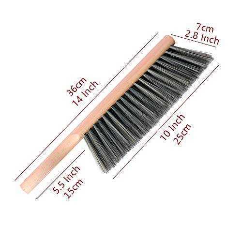 Image of Soft Bench Brush Wooden Handle for Shop Counter Sofa 14 inch (2pcs Gray) | Large Foxtail Soft Bristle Hand Broom for Upholstery Furniture, Fabric Couch, Garage, Outdoor, Beach Sand, Dustpan Brush Only
