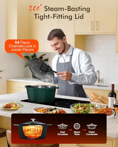 Image of Nuwave 6 Qt PFAS-Free Enamel Cast Iron Dutch Oven Pot with Lid, Pine Forest