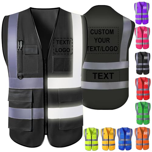Custom Safety Vest Personalized Logo Reflective High Visibility Men Pockets Vest