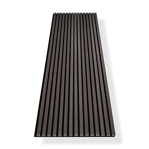 HAGEFOL Akustikpaneele Holz 240x60 cm Farbe: Schwarz Wandpaneele Holz 3D Lamellenwand aus Holzfurnier auf Akustik Filz Akustikpaneele 2400x600 mm