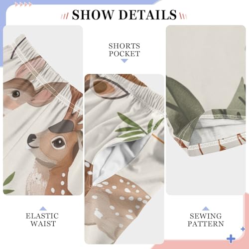 ZZXXB Deer and Flowers Boys Long Pants Soft Trousers Elastic Waist Kids Lounge Bottoms with Pockets S-XL4