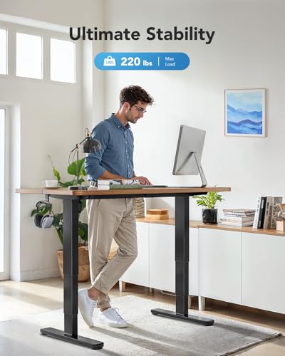 Image of HUANUO Standing Desk Frame with 220lbs Powerful Brushless Motor, Double Crossbeam Structure, Thick Adjustable Desk Legs, for Max 35.4″ x 86.6″ Desktop, for Home Office, Black Frame Only