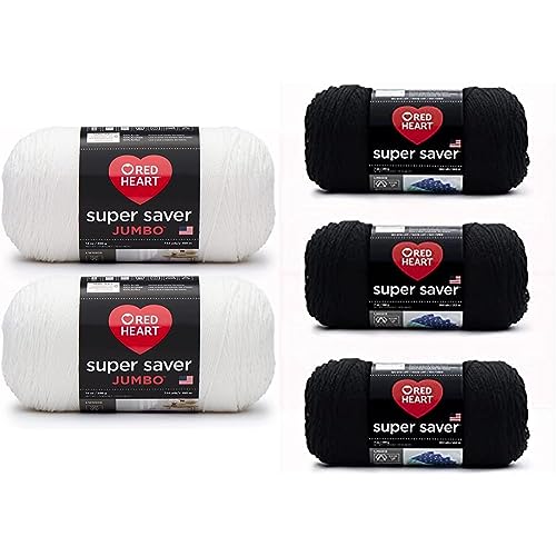 Image of Red Heart Super Saver Jumbo White Yarn - 2 Pack of 396g /14oz - Acrylic - 4 Medium (Worsted) - 744 Yards - Knitting /Crochet & Super Saver Yarn, 3 Pack, Black 3 Count