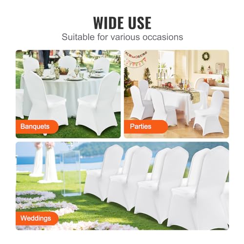 Image of VEVOR 50 Pcs White Chair Covers Polyester Spandex Chair Cover Stretch Slipcovers for Wedding Party Dining Banquet Chair Decoration Covers