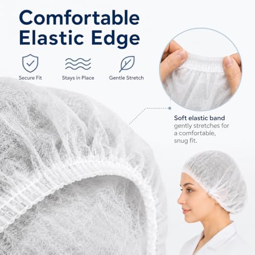 Image of Disposable Bouffant Caps, 21inches Hair Net, Elastic Dust Cap for Food Service, Cooking, Salon,Spa,Spray tans, Restaurant,Industry,Garden,Kitchen Head Cover (White)