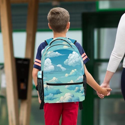 Cartable grande capacité motif nuages avec trousse pour voyage ado - 6