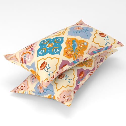 Homefab India 2 Piece Printed Glace Cotton Pillow Covers - Multicolor, Floral
