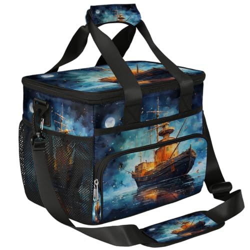Night Moon Insulated Picnic Backpack Lunch Box for Women Men Picnic Basket Tote Lunch Bag Picnic Bag Portable Lunch Bags for Picnic, Beach, Work, Trip,Office, Camp Ship on Sea