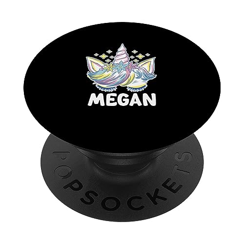 Cute Personalized Name Unicorn Crown Megan PopSockets Swappable PopGrip, Black