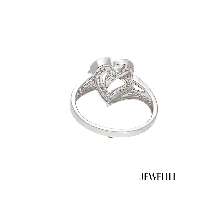 0.15 Carat Sterling Silver Double Heart Promise Ring With White Diamonds - Size 7.5