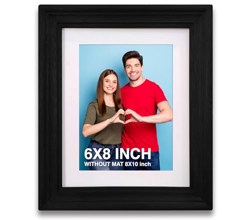 Image of Wooden Rectangular Photo Frame With Mat,Black Photo Frame 6 X 8 Inch With Mat Or 8 X 10 Inch Without Mat For Wall Decoration,Gallery Walls,Best Wooden Photo Frames For Posters& Photos