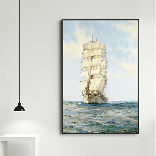 Bateau voile dans les vagues pour habiller un grand mur vide de salon moderne