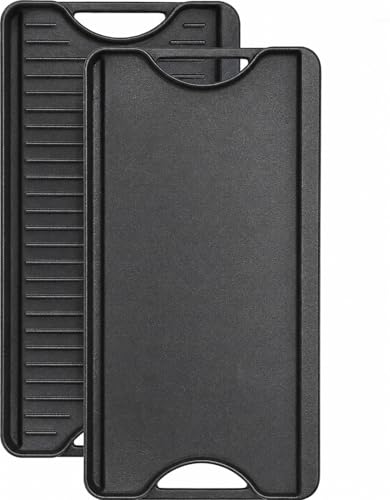 Plaque de cuisson en fonte Denmay pour cuisinière à gaz, 50,8 cm x 26,5 cm, gril de cuisson réversible pré-assaisonné et poêle à griller 2 en 1 avec...