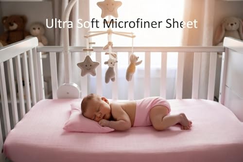 Image of Everyday Kids Fitted Crib Sheet, 100% Soft Breathable Microfiber Baby Sheet, Fits Standard Size Crib Mattress 28in x 52in, Pink Nursery Sheet