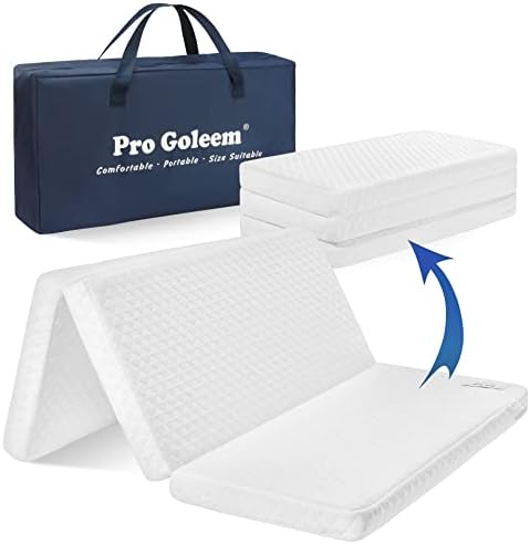 Pro Goleem Pack and Play Mattress, Trifold Fitted Waterproof and Portable Pad Soft Mini Crib Mattress for Toddlers, 38 X 26 X 2.25 Inch