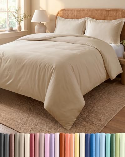 3-Teiliges Bettwäsche-Set 240x220 cm Creme Bettbezug mit 2 Kissenbezügen 80x80 cm Gebürstete Mikrofaser Reißverschluss und Eckbänder Weich Knitterfrei Oeko-TEX Zertifiziert Doppelbett