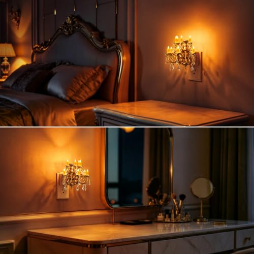 Image of Briignite LED Chandelier Night Light, Amber Night Lights Plug into Wall with Dusk to Dawn Light Sensor, Dimmable Nightlight Plug in for Bathroom Bedroom Hallway Kitchen