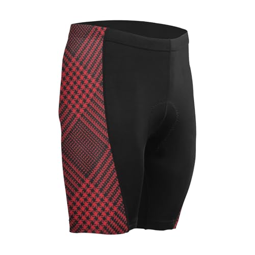 Men's Padded Bicycle Short, Cycling Shorts, Breathable, Moisture-Absorbent and Sweat-Wicking Christmas Buffalo Plaid Black Red