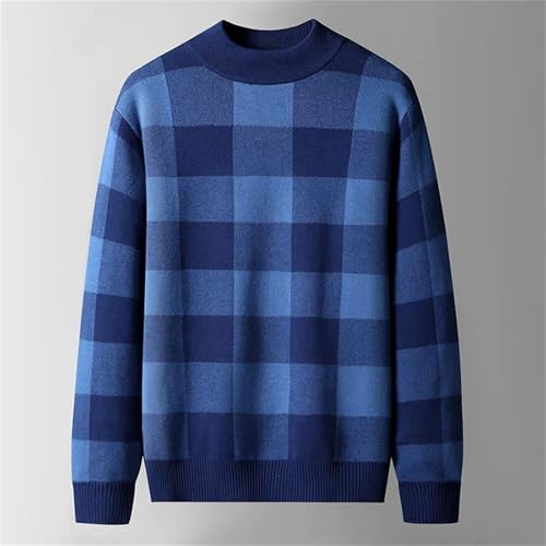 Men Plaid Pull Sweater Mock Neck Clothing Fashion Knitted Pullovers Casual Top2